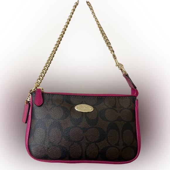 Coach Handbags - Coach Brown and Pink Wristlet with Gold Chain# F64234( NWOT)